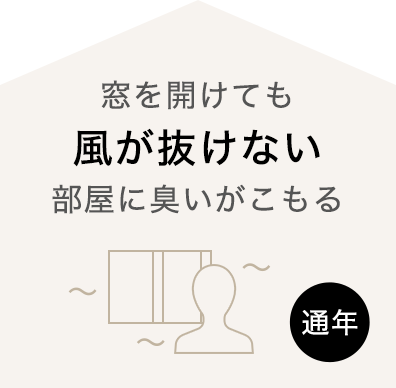 （通年）窓を開けても風が抜けない部屋に臭いがこもる