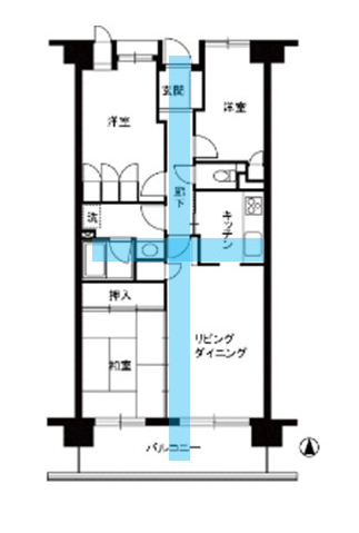 田の字型の間取りのイラスト