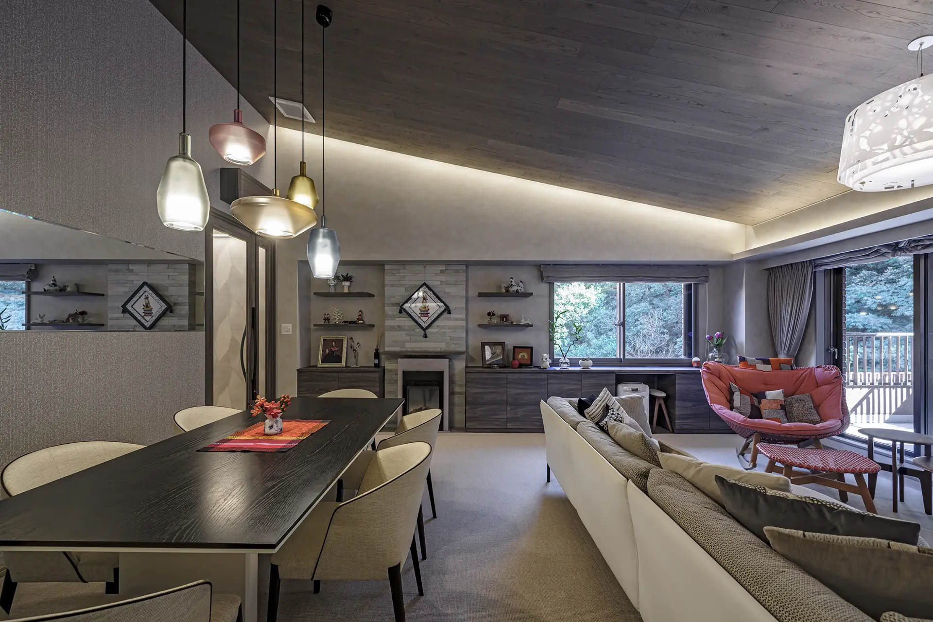 落ち着いたトーンが借景を引き立てる